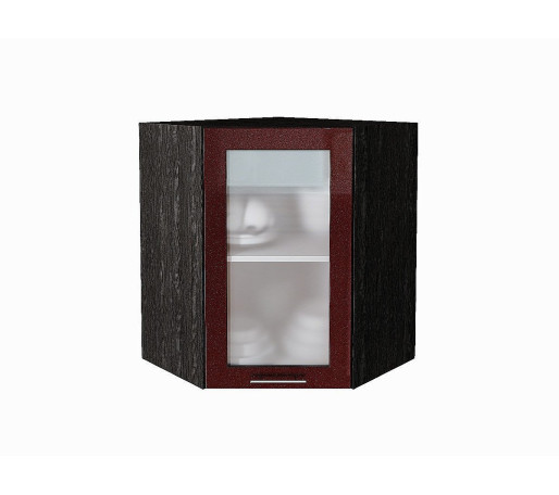 Шкаф верхний угловой остекленный Валерия-М, цвет: Гранатовый металлик