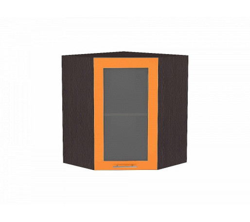 Шкаф верхний угловой остекленный Валерия-М, цвет: Оранжевый глянец