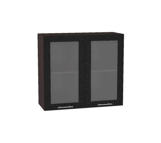 Шкаф верхний с 2-мя остекленными дверцами Валерия-М, цвет: Черный металлик