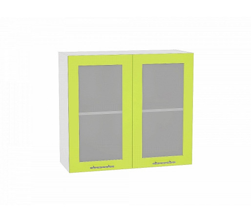 Шкаф верхний с 2-мя остекленными дверцами Валерия-М, цвет: Лайм глянец