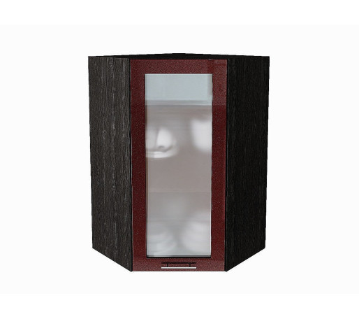 Шкаф верхний угловой остекленный Валерия-М, цвет: Гранатовый металлик
