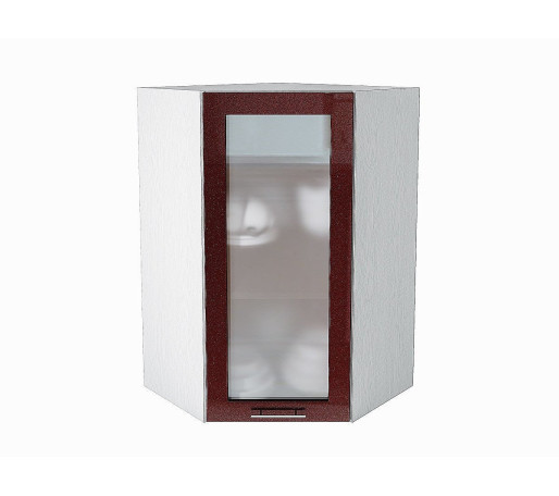 Шкаф верхний угловой остекленный Валерия-М, цвет: Гранатовый металлик
