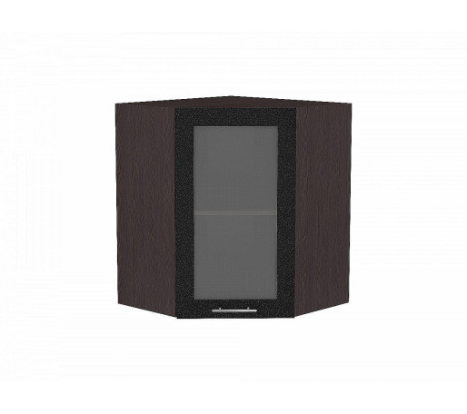 Шкаф верхний угловой остекленный Валерия-М, цвет: Черный металлик