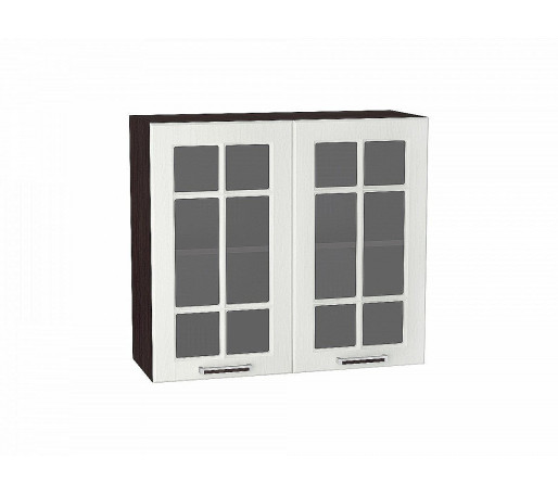 Шкаф верхний с 2-мя остекленными дверцами Прага, цвет: Белое дерево