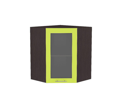Шкаф верхний угловой остекленный Валерия-М, цвет: Лайм глянец