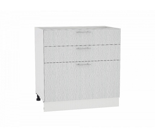 Шкаф нижний с 3-мя ящиками Валерия-М, цвет: Серый металлик дождь светлый