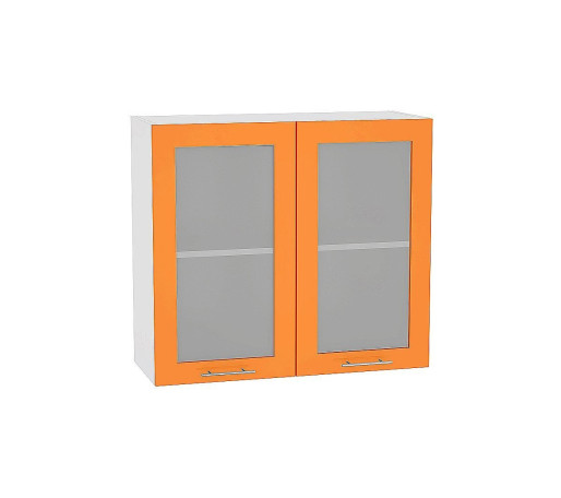 Шкаф верхний с 2-мя остекленными дверцами Валерия-М, цвет: Оранжевый глянец