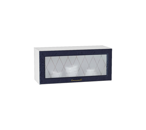 Шкаф верхний горизонтальный остекленный Ницца, цвет: Дуб синий