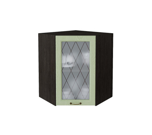 Шкаф верхний угловой остекленный Ницца, цвет: Дуб оливковый