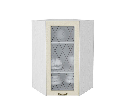 Шкаф верхний угловой остекленный Ницца, цвет: Дуб крем