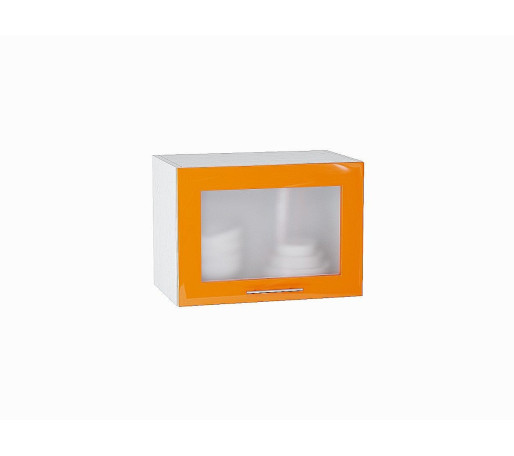 Шкаф верхний горизонтальный остекленный глубокий Валерия-М, цвет: Оранжевый глянец