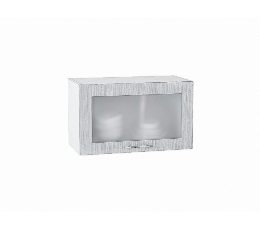 Шкаф верхний горизонтальный остекленный глубокий Валерия-М, цвет: Серый металлик дождь светлый