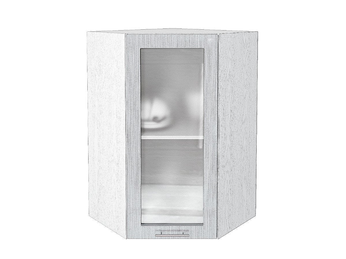 Шкаф верхний угловой остекленный Валерия-М, цвет: Серый металлик дождь светлый Шкаф верхний угловой остекленный Валерия-М, цвет: Серый металлик дождь светлый