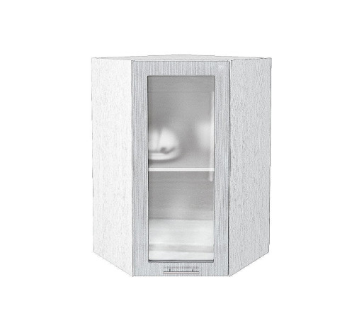 Шкаф верхний угловой остекленный Валерия-М, цвет: Серый металлик дождь светлый