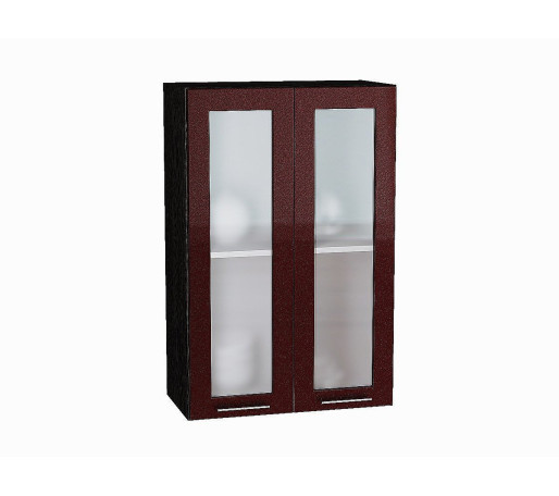 Шкаф верхний с 2-мя остекленными дверцами Валерия-М, цвет: Гранатовый металлик