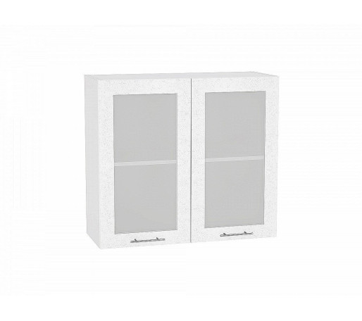Шкаф верхний с 2-мя остекленными дверцами Валерия-М, цвет: Белый металлик