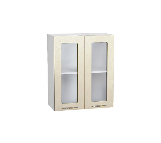 Шкаф верхний с 2-мя остекленными дверцами Валерия-М, цвет: Бежевый металлик