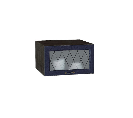 Шкаф верхний горизонтальный остекленный глубокий Ницца, цвет: Дуб синий