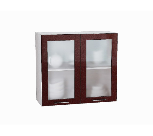 Шкаф верхний с 2-мя остекленными дверцами Валерия-М, цвет: Гранатовый металлик