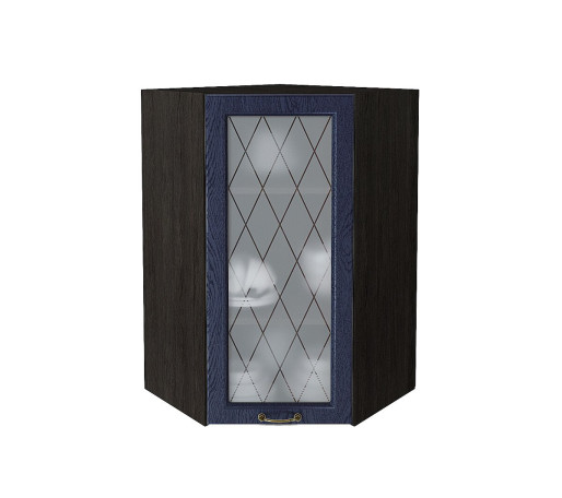 Шкаф верхний угловой остекленный Ницца, цвет: Дуб синий