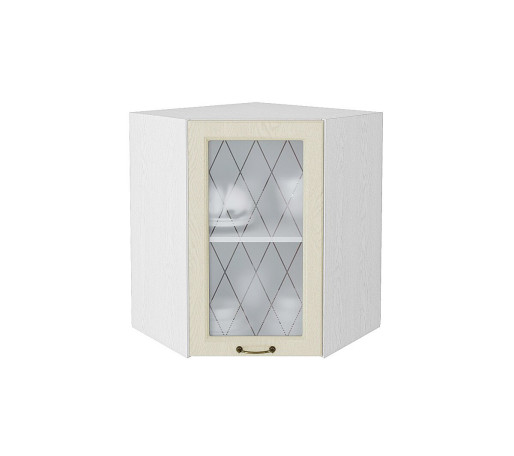 Шкаф верхний угловой остекленный Ницца, цвет: Дуб крем