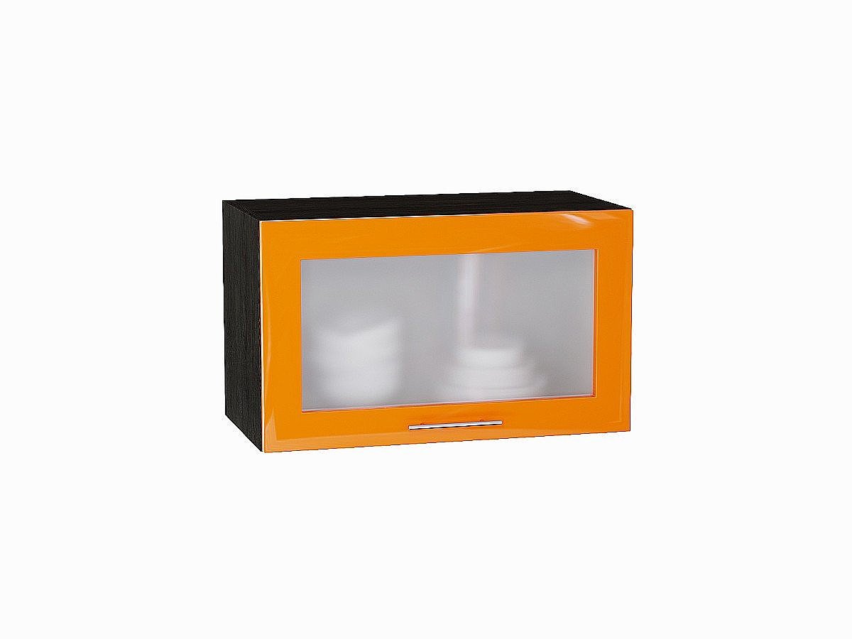 Шкаф верхний горизонтальный остекленный глубокий Валерия-М, цвет: Оранжевый глянец Шкаф верхний горизонтальный остекленный глубокий Валерия-М, цвет: Оранжевый глянец