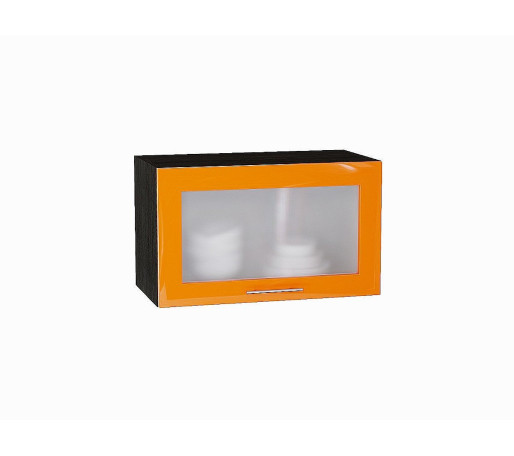 Шкаф верхний горизонтальный остекленный глубокий Валерия-М, цвет: Оранжевый глянец