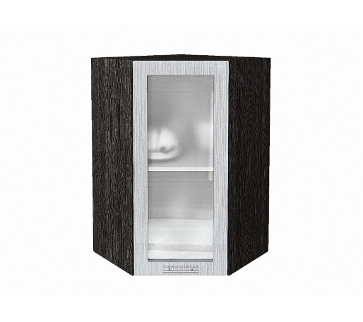 Шкаф верхний угловой остекленный Валерия-М, цвет: Серый металлик дождь светлый